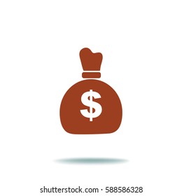 Icono plano. Bolsa con dinero.