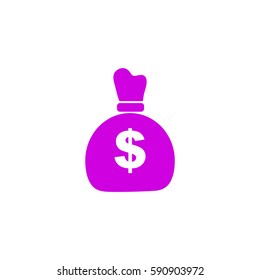 Ícone plano. Bolsa com dinheiro.