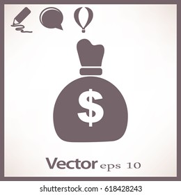 Icono plano. Bolsa con dinero.