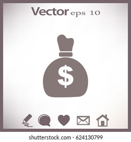 Flat icon. Bag with money.