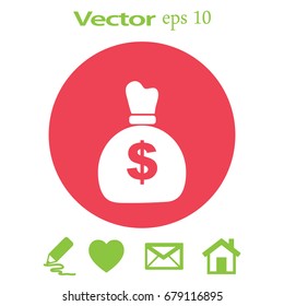 Flat icon. Bag with money.