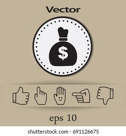 Flat icon. Bag with money.