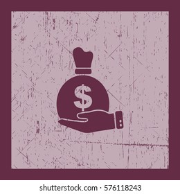 Flat icon. Bag with money in the palm of your hand.