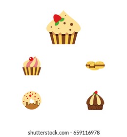 Flat Icon Bakery Set Of Biscuit, Cupcake, Confectionery And Other Vector Objects. Also Includes Donuts, Shortcake, Doughnut Elements.