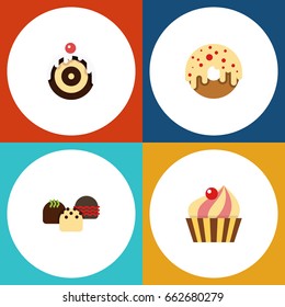 Flat Icon Bakery Set Of Cake, Doughnut, Sweetmeat And Other Vector Objects. Also Includes Patisserie, Delicious, Cake Elements.