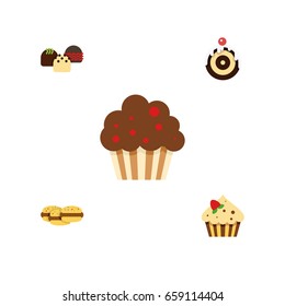 Flat Icon Bakery Set Of Confectionery, Biscuit, Muffin And Other Vector Objects. Also Includes Cookie, Muffin, Confectionery Elements.