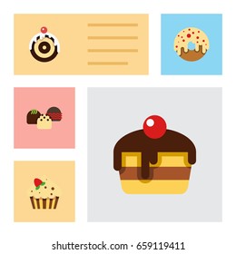 Flat Icon Bakery Set Of Confectionery, Pastry, Cake And Other Vector Objects. Also Includes Donuts, Pastry, Dessert Elements.