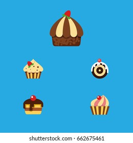 Flat Icon Bakery Set Of Confectionery, Pastry, Cupcake And Other Vector Objects. Also Includes Cupcake, Pastry, Dessert Elements.