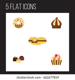 Flat Icon Bakery Set Of Cupcake, Cake, Sweetmeat And Other Vector Objects. Also Includes Donuts, Confectionery, Cupcake Elements.