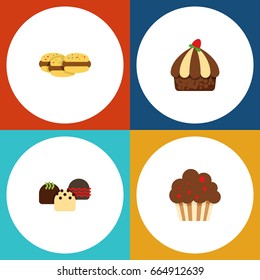Flat Icon Bakery Set Of Cupcake, Muffin, Biscuit And Other Vector Objects. Also Includes Shortcake, Muffin, Cupcake Elements.