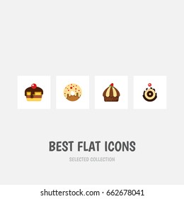 Flat Icon Bakery Set Of Dessert, Cupcake, Pastry And Other Vector Objects. Also Includes Cake, Doughnut, Cupcake Elements.