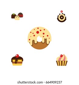 Flat Icon Bakery Set Of Dessert, Pastry, Doughnut And Other Vector Objects. Also Includes Delicious, Cake, Dessert Elements.