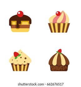 Flat Icon Bakery Set Of Sweetmeat, Confectionery, Dessert And Other Vector Objects. Also Includes Muffin, Pastry, Confectionery Elements.