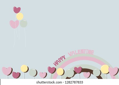 Flat icon balloons and heart balloons on rainbow illustration vector valentine card