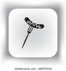 Flat icon. Barbecue Sausage with mustard on a fork.