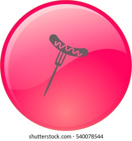 Flat icon. Barbecue Sausage with mustard on a fork.