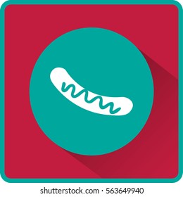 Flat icon. Barbecue Sausage with mustard.