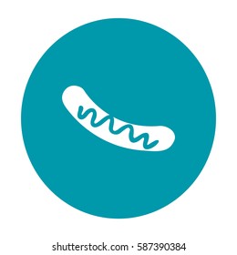 Flat icon. Barbecue Sausage with mustard.