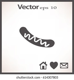 Flat icon. Barbecue Sausage with mustard.