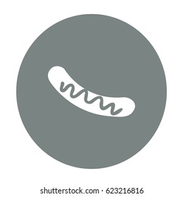 Flat icon. Barbecue Sausage with mustard.