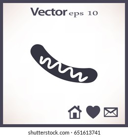 Flat icon. Barbecue Sausage with mustard.