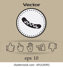 Flat icon. Barbecue Sausage with mustard.