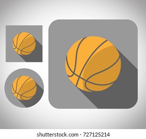 flat icon basketball, a set, with long shadow