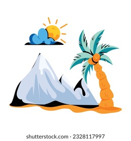 Flat icon of beach mountains 
