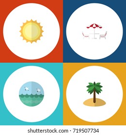 Flat Icon Beach Set Of Ocean, Recliner, Sunshine And Other Vector Objects. Also Includes Beach, Ocean, Sunshine Elements.