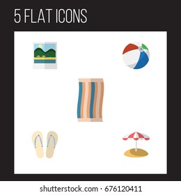 Flat Icon Beach Set Of Wiper, Sphere, Parasol And Other Vector Objects. Also Includes Wiper, Cloth, Sandals Elements.