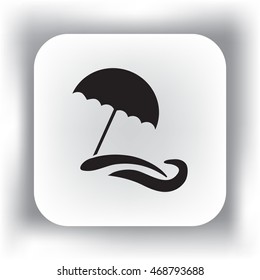 Flat icon. Beach umbrella. Sand and wave. Relax on the beach.