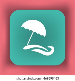 Flat icon. Beach umbrella. Sand and wave. Relax on the beach.