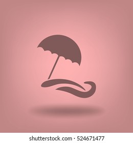 Flat icon. Beach umbrella. Sand and wave. Relax on the beach.