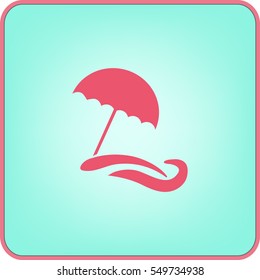 Flat icon. Beach umbrella. Sand and wave. Relax on the beach.