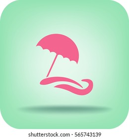 Flat icon. Beach umbrella. Sand and wave. Relax on the beach.