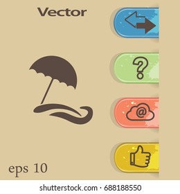 Flat icon. Beach umbrella. Sand and wave. Relax on the beach.