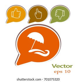 Flat icon. Beach umbrella. Sand and wave. Relax on the beach.
