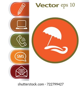 Flat icon. Beach umbrella. Sand and wave. Relax on the beach.
