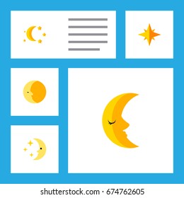 Flat Icon Bedtime Set Of Moon, Nighttime, Bedtime And Other Vector Objects. Also Includes Twilight, Star, Moon Elements.