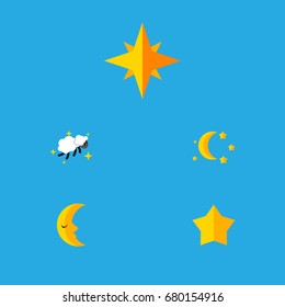 Flat Icon Bedtime Set Of Moon, Bedtime, Asterisk And Other Vector Objects. Also Includes Crescent, Moon, Star Elements.