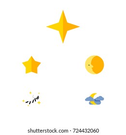 Flat Icon Bedtime Set Of Star, Starlet, Lunar And Other Vector Objects. Also Includes Moon, Star, Lunar Elements.