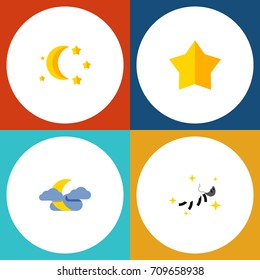 Flat Icon Bedtime Set Of Starlet, Bedtime, Night And Other Vector Objects. Also Includes Nighttime, Twilight, Asterisk Elements.