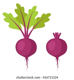 Flat icon beet with leaves and beet without leaves. Vector illustration.