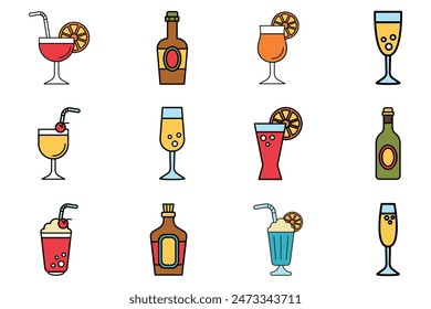 flat icon of beverage and drinks set on background