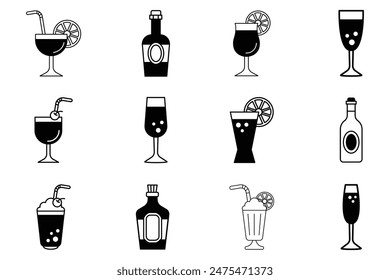 flat icon of beverage and drinks set on background