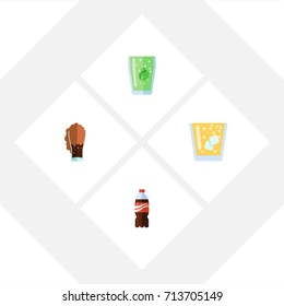Flat Icon Beverage Set Of Bottle, Cup, Lemonade And Other Vector Objects. Also Includes Lemonade, Cup, Drink Elements.