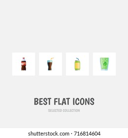 Flat Icon Beverage Set Of Bottle, Drink, Cup And Other Vector Objects. Also Includes Lemonade, Cup, Bottle Elements.