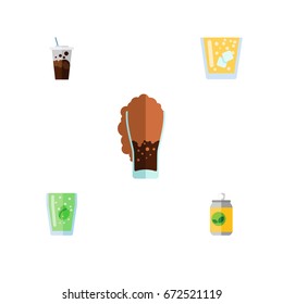 Flat Icon Beverage Set Of Carbonated, Cup, Beverage And Other Vector Objects. Also Includes Fizzy, Soda, Lemonade Elements.