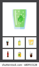 Flat Icon Beverage Set Of Beverage, Cup, Carbonated And Other Vector Objects. Also Includes Fizzy, Soda, Cola Elements.