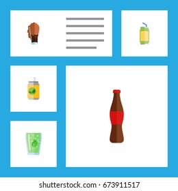 Flat Icon Beverage Set Of Drink, Cup, Soda And Other Vector Objects. Also Includes Drink, Fizzy, Bottle Elements.